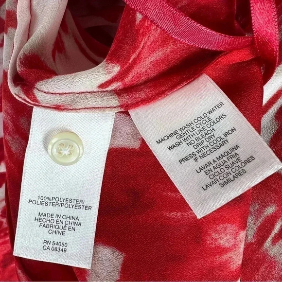 Anne Klein Red White Sheer Floral Blouse Top Size Large - Picture 11 of 12